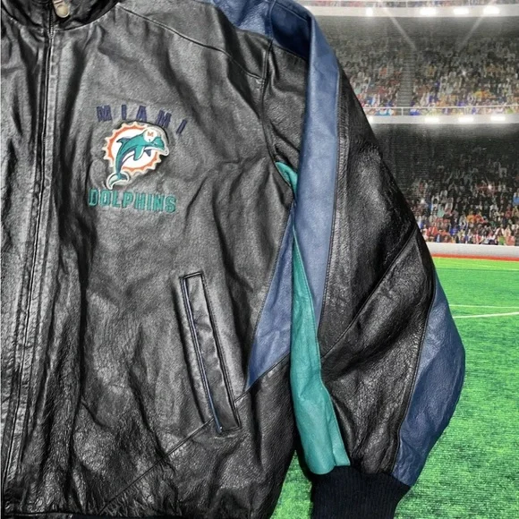 Vintage Miami Dolphins 100% Leather NFL Jacket Sz XL W